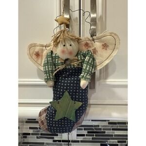 Vintage Primitive Angel Doll In‎ Christmas Stocking - Farmhouse Retro  Decor 10"